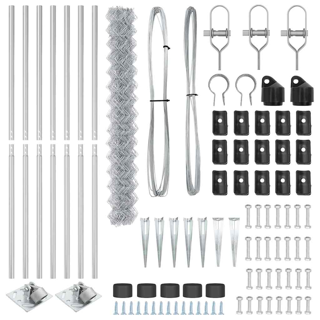 Kettengliedzaun mit Pfosten Silber 1,5 x 10 m Stahl